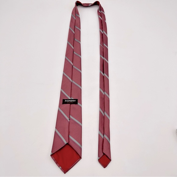YSL Yves Saint Laurent Necktie 56 in Pin Stripe Pink Gray Monogram Luxe - Picture 3 of 6